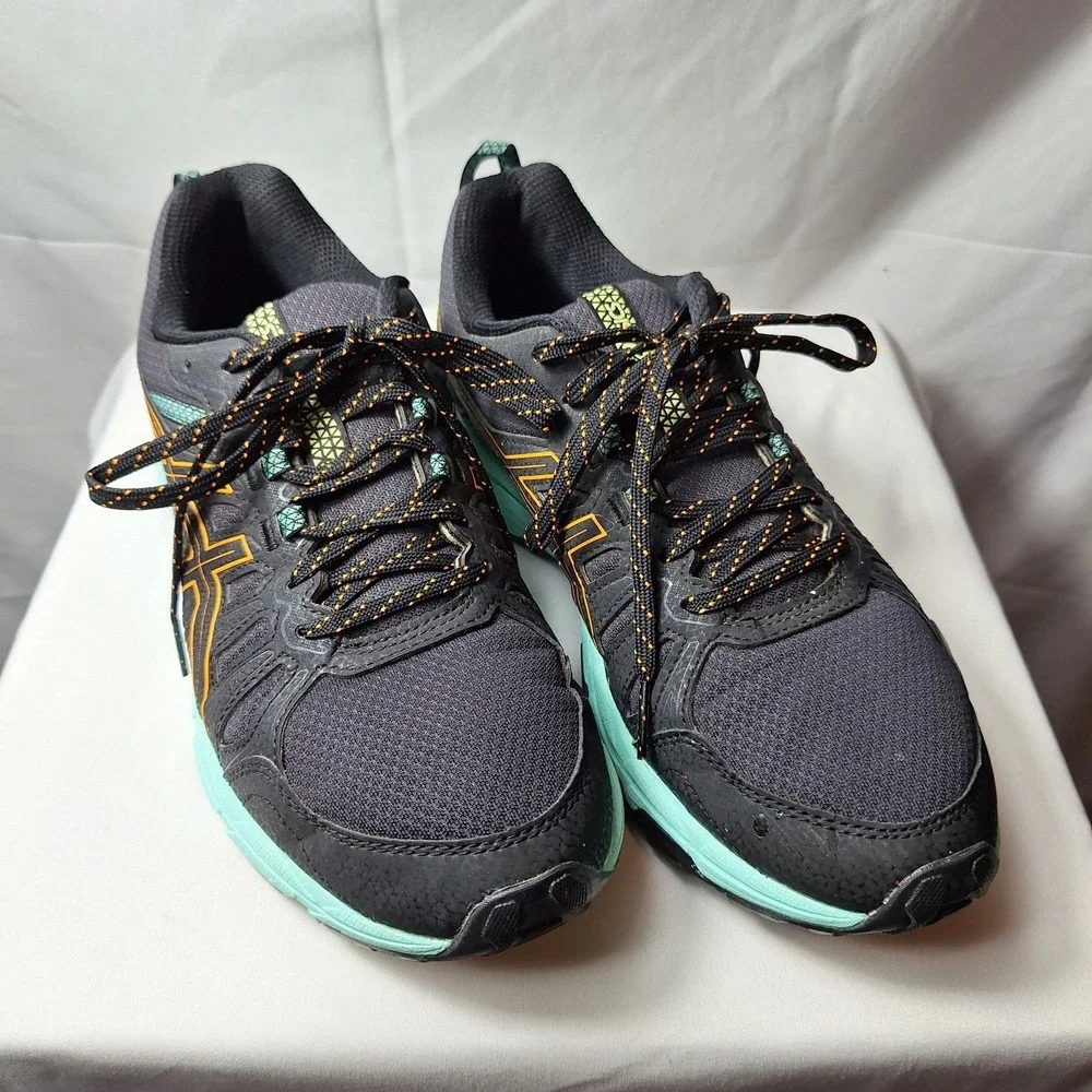 ASICS Gel-Venture 7 Trail Running Sneaker Women Sz 8.5 Black/Teal/Orange Pop GUC